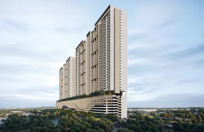 Hanya Wahyu tower architecture rising above greenery near Jalan Kuching, a transit-oriented development in Kuala Lumpur